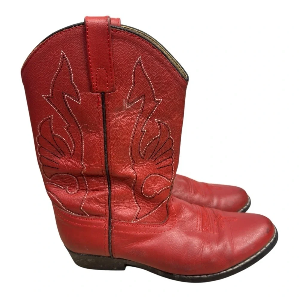 Masterson Red Leather Cowboy Boots - Big Kids Size 5.5 Western Rodeo Boots
